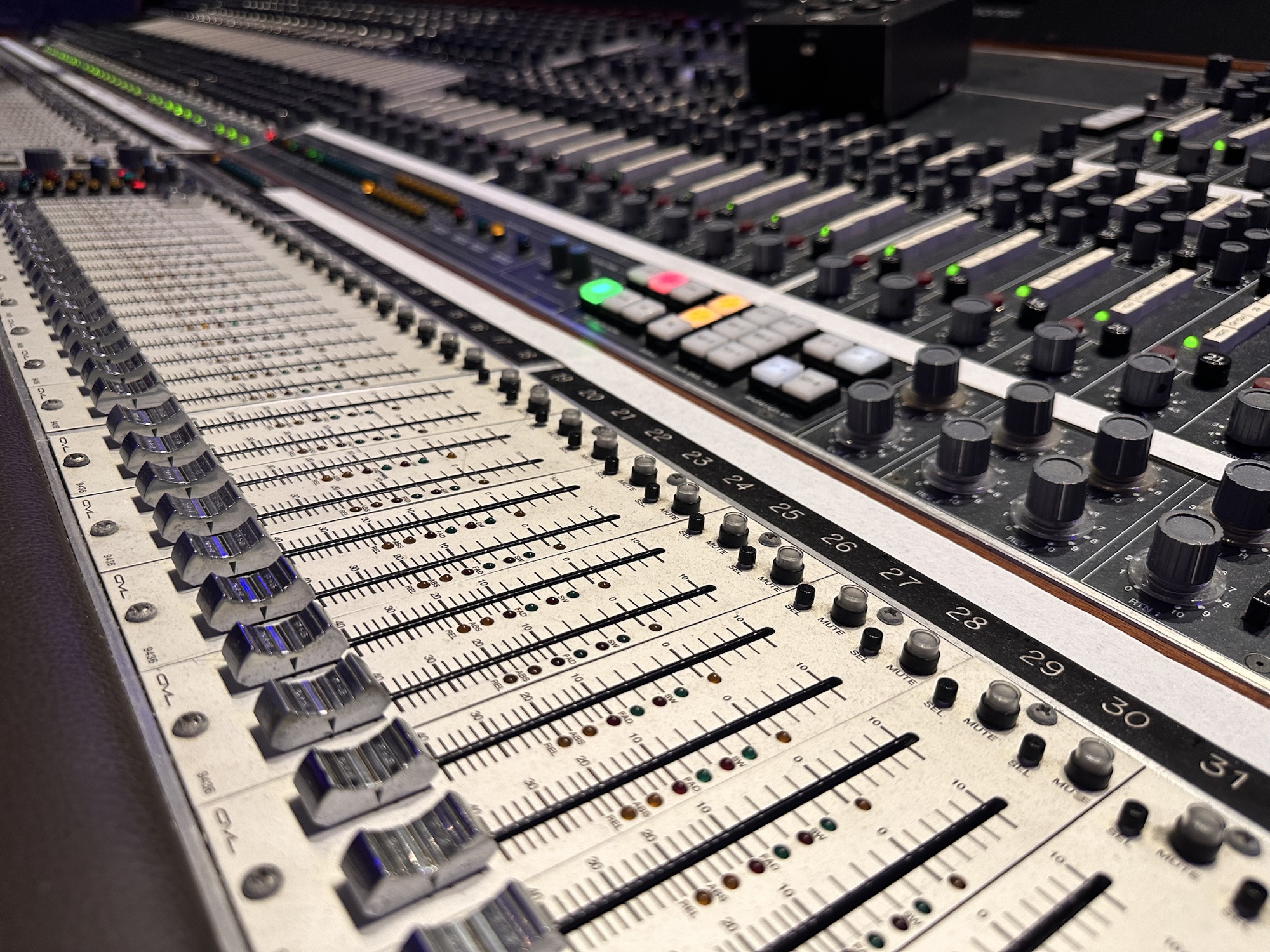 Close view of the recording studio mixing console